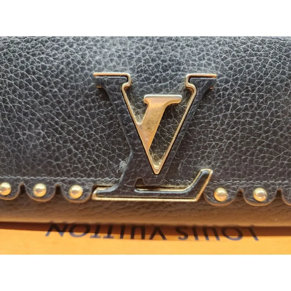 Louis Vuitton Capucines Studded Taurillon Leather Long Wallet Black/Gold LV Logo